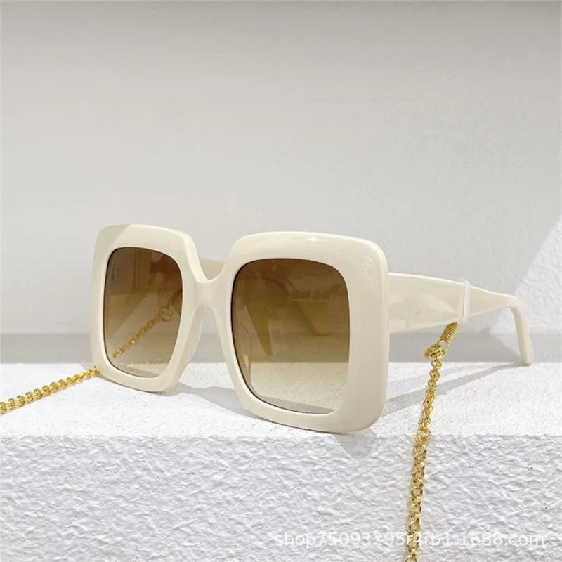 Big Metal Square Frame Sunglasses With Box Chain Fashion Elegant Beach Eyewear UV400 Protection Eyeglasses Vacation Sun Glass