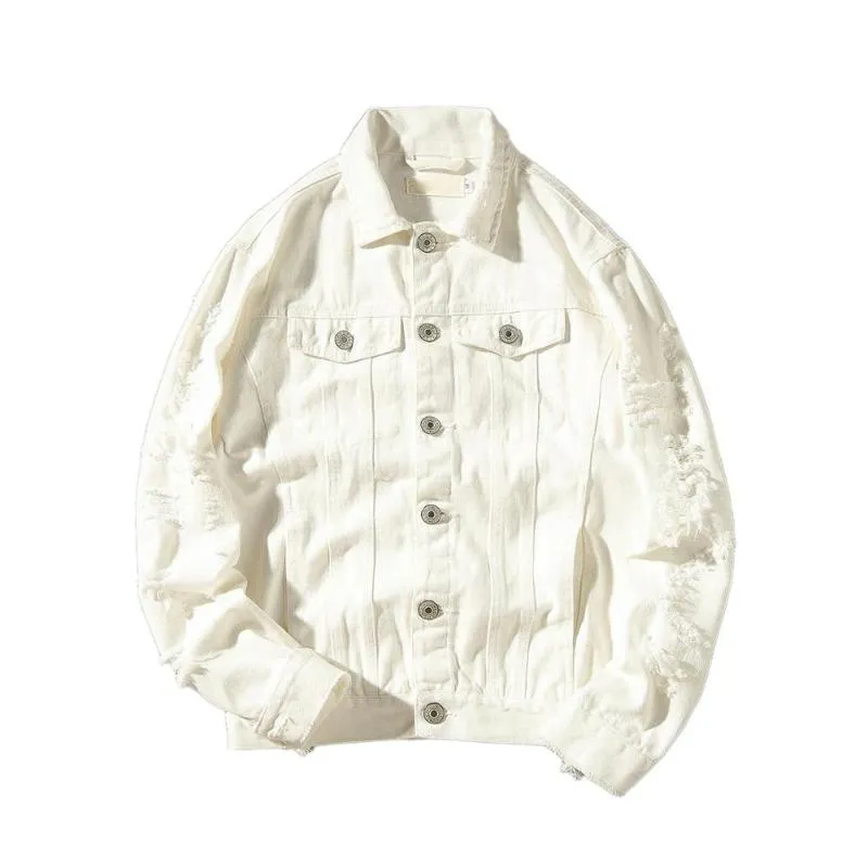 White ripped jean jacket mens sale
