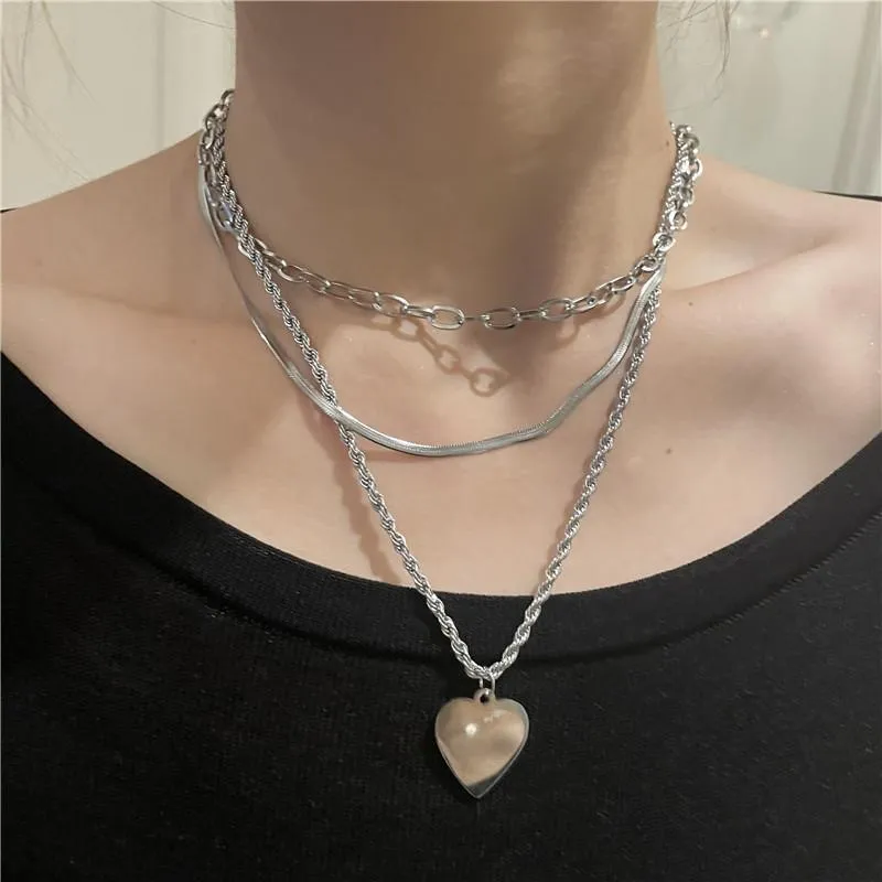 Pendanthalsband Fashion Multi-Layered Love Titanium Steel For Women Nisch Ins Style Hip-Hop Retro Clavicle Chain Necklace