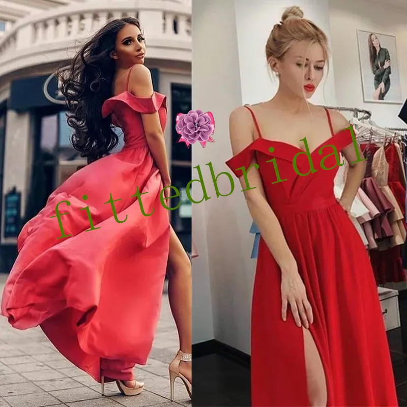 Sexy Cheap A line Evening Dresses Wear off shoulder high side split Formal Prom Dress Party Gowns