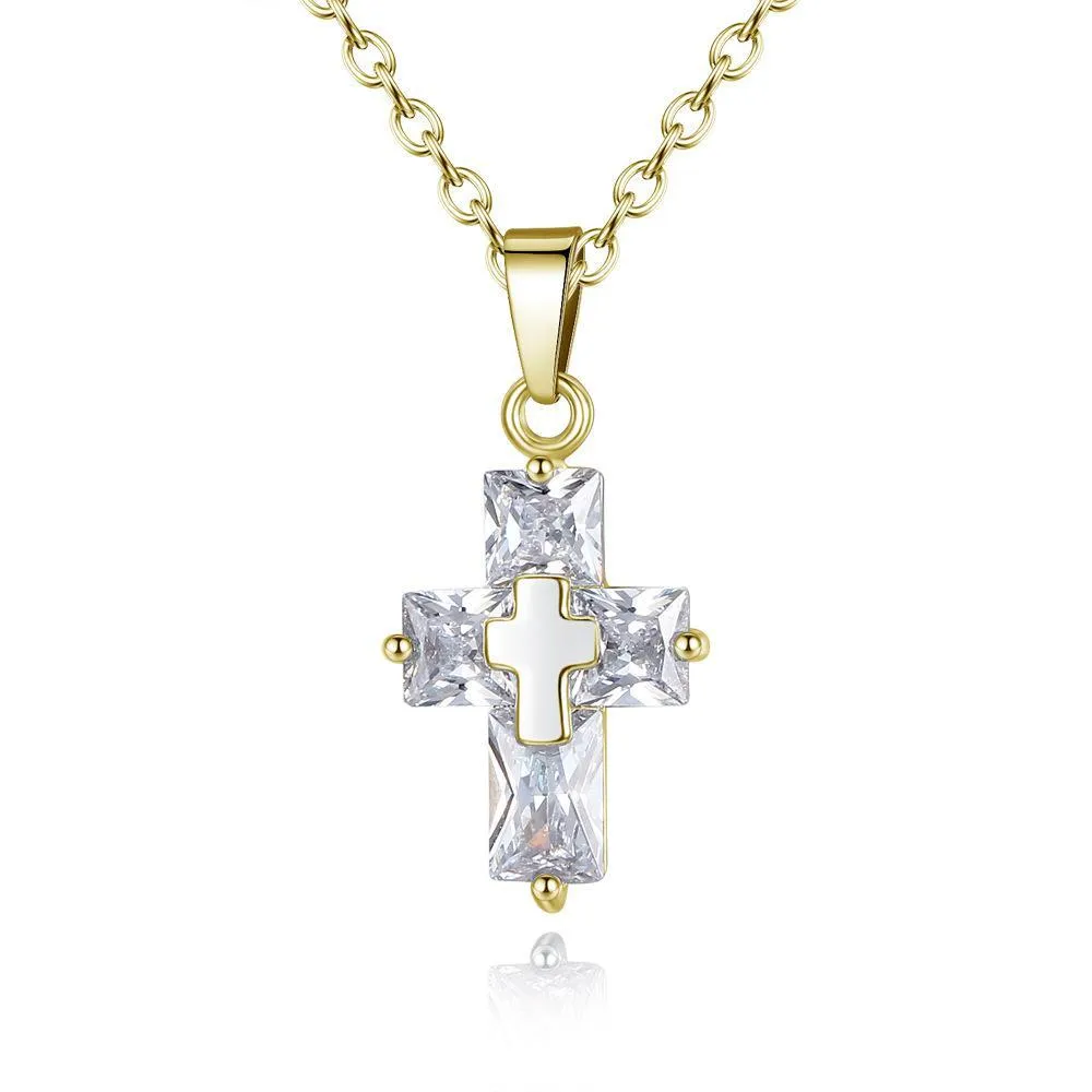 Trendy Mini Zircon Cross Pendant Necklace Women Jewelry Gold Color Clavicle Fashion Party Kids Female Gift