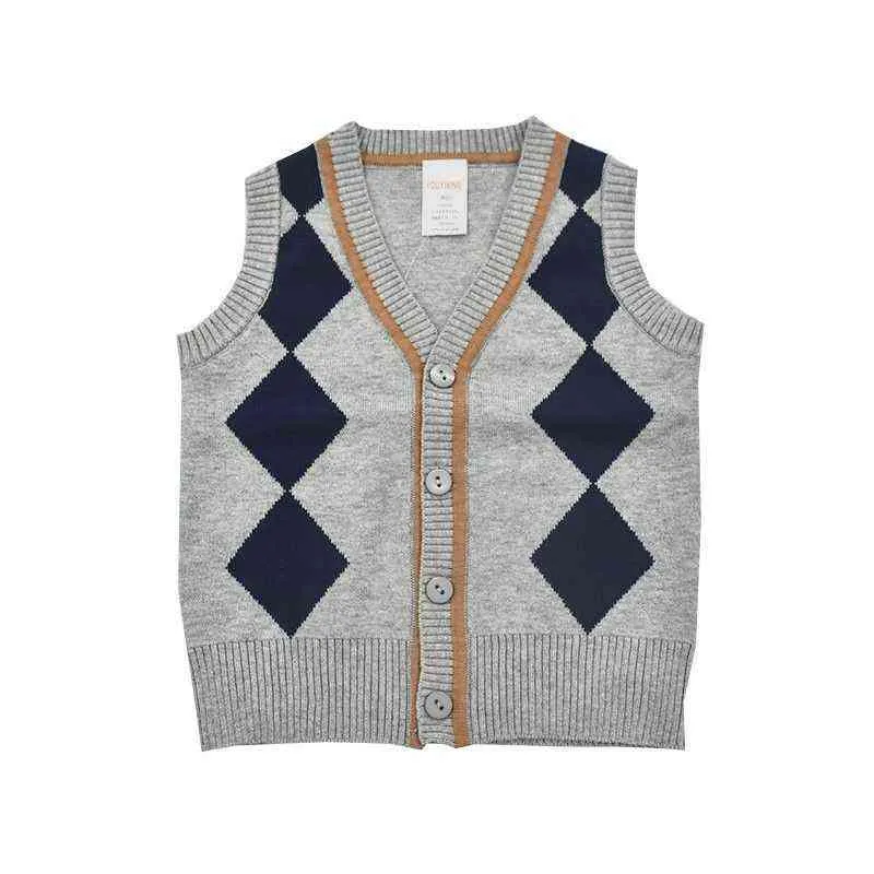 British Style Sweaters for Kids Sleeveless Cardigan Vest for Boys and Girls