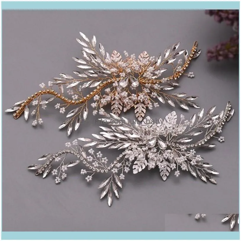 Jewelry Jewelryshine Gold Sier Color Leaf Headpiece Bridal Hair Clip Crown Righestone Wedding Prom Femme Piece Ornement Clips Barrettes DR