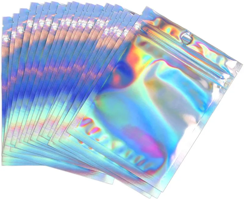 Flat Laser Color Resealable Bags Holographic Zip Lock Bag Foil Pouch ...