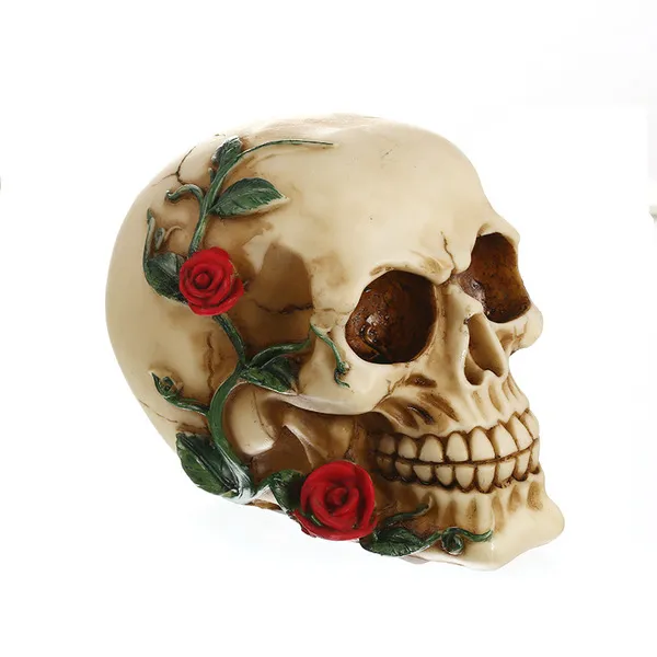 European Rose Skull Figurines Resina Decoração Branco Artesanato Escritório Personalizado Dia das Bruxas Crânios Brinquedos