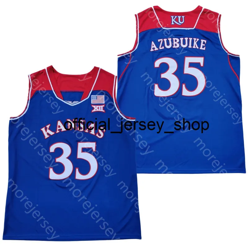 2020 New Kansas Jayhawks College Maglia da basket NCAA 35 Udoka Azubuike Bianco Blu Tutte cucite e ricamate da uomo Taglia giovanile