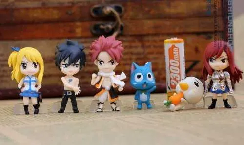 6pcs 요정 꼬리 애니메이션 Natsu Dragneel 행복한 Ezra Scarlet 회색 Fullbuster Lucy Heartfilia Pue 인물 장난감 H0818