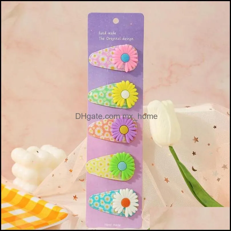 5pcs/lot Children`s Plastic Daisy Flower Hairpins For Kids Baby Girls Candy Color Hair Clips Barrettes Headwear Hair Accessories