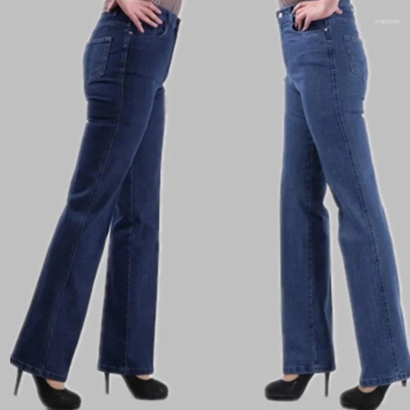 Primavera Outono Mother Jeans The Elderly Calça Reta Feminina Azul Demin Plus Size Cintura Alta Casual1