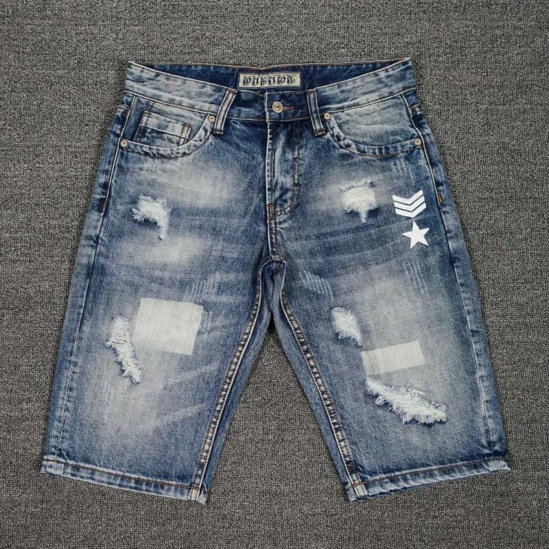 Ly mode zomer mannen jeans retro blauw vernietigd gescheurde denim shorts streetwear bedrukt designer hip hop short voor 94W4