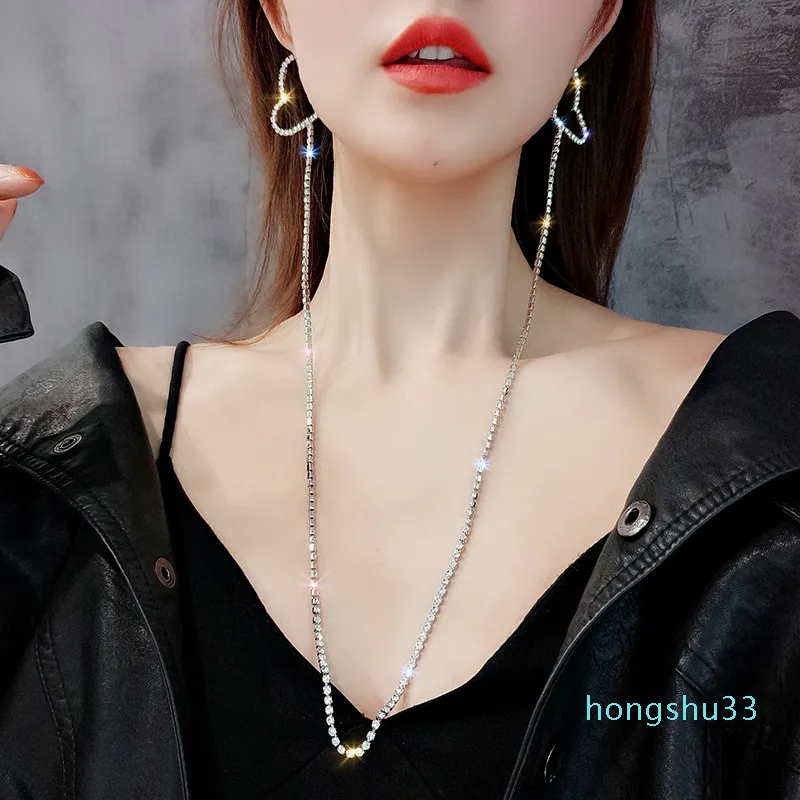 2019New Europe and the United States set diamond long earrings hang neck integral earrings pendant female trend creative personality earring