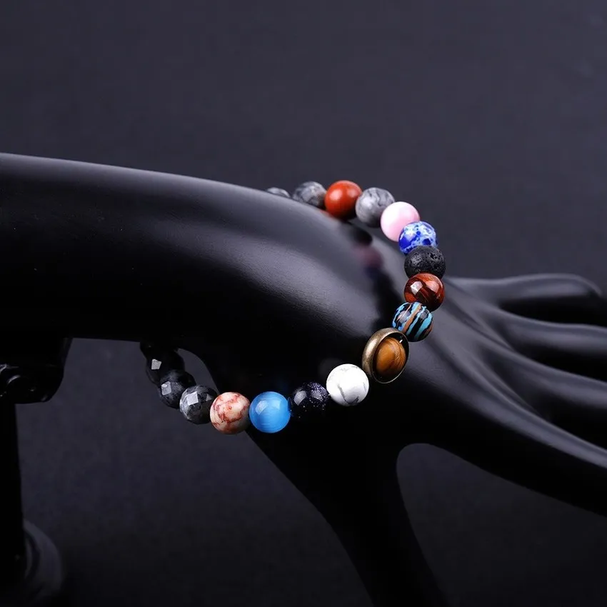 Sun Satellite Natural Stone Beaded strands Bracelets Universe Solar System Lava Rock Tiger Eye Turquoise Bracelet for Women Men Fashion Jewelry