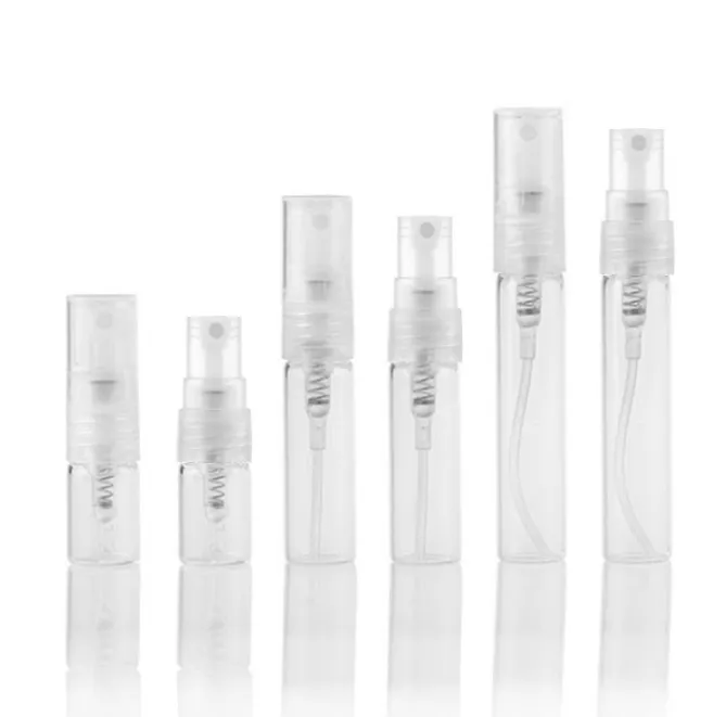 2021 10 ml Mini Borra de vidrio transparente Atomizador Perfume Aceite Esencial Piel Softer Retirador Remolque Vacío Botella para Muestra Cosmética Regalo