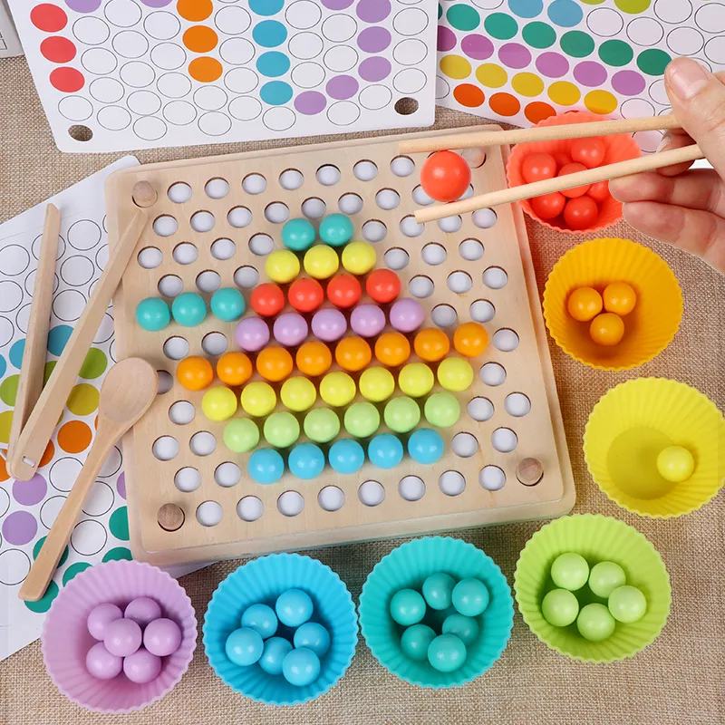 Drewniane koraliki Gra Montessori Edukacyjna Wczesna Dowiedz się Dzieci Klip Ball Puzzle Preschool Toddler Zabawki Dla Dzieci Prezenty