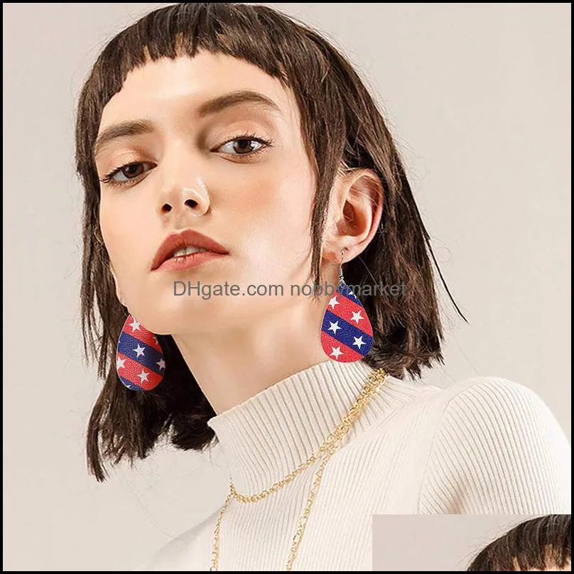 Fashion Multi-layer PU leather Dangle Earrings For Women Softball Basketball soccer American flag Waterdrop shape statement Earrings