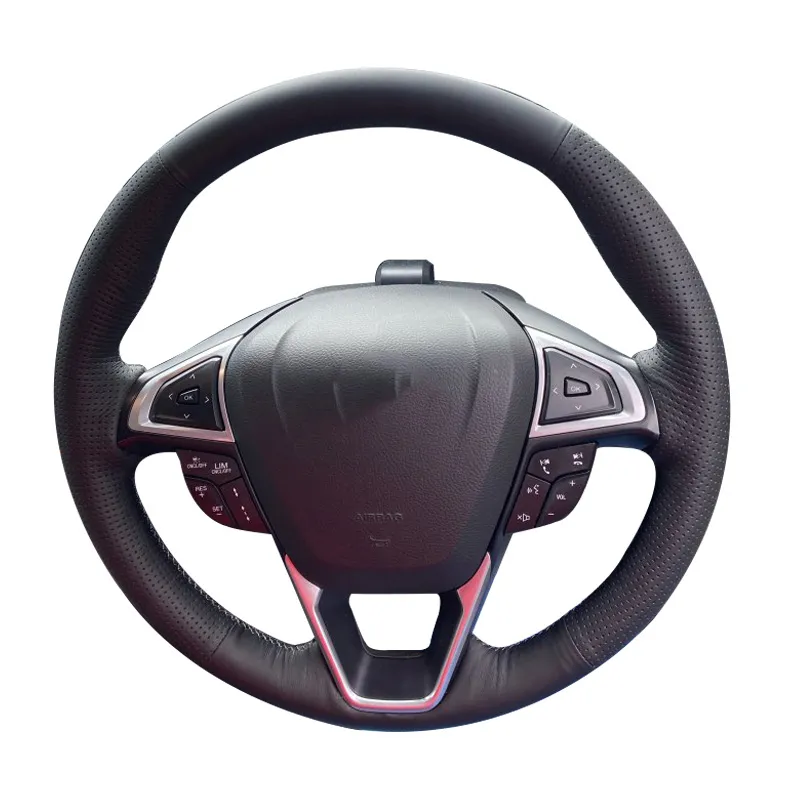 フォードエッジ4dr Suv 2015-2017フォードフュージョンセダン2013-2018 DIYレザーステアリングホイールラップのためのカスタマイズされた車のステアリングホイールカバー