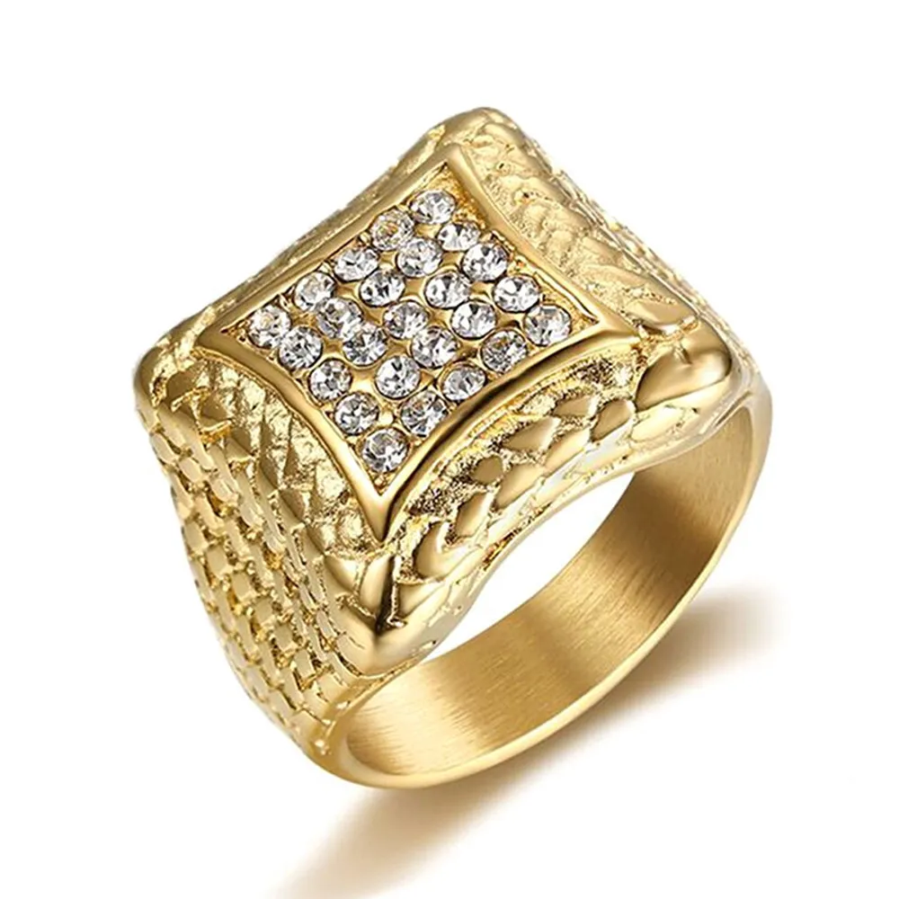 Bagues en diamant pour hommes, or blanc, or, argent, zircon complet, titane, acier inoxydable, grand anillo, bijoux cool, accessoire de fête