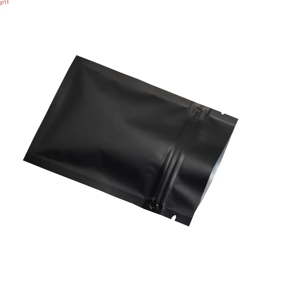 Vente en gros 8 * 12cm Pochette d'emballage en papier d'aluminium noir mat Mylar Sacs de qualité alimentaire Thermoscellage Zipper Zip Lock Storage Baghigh quatity