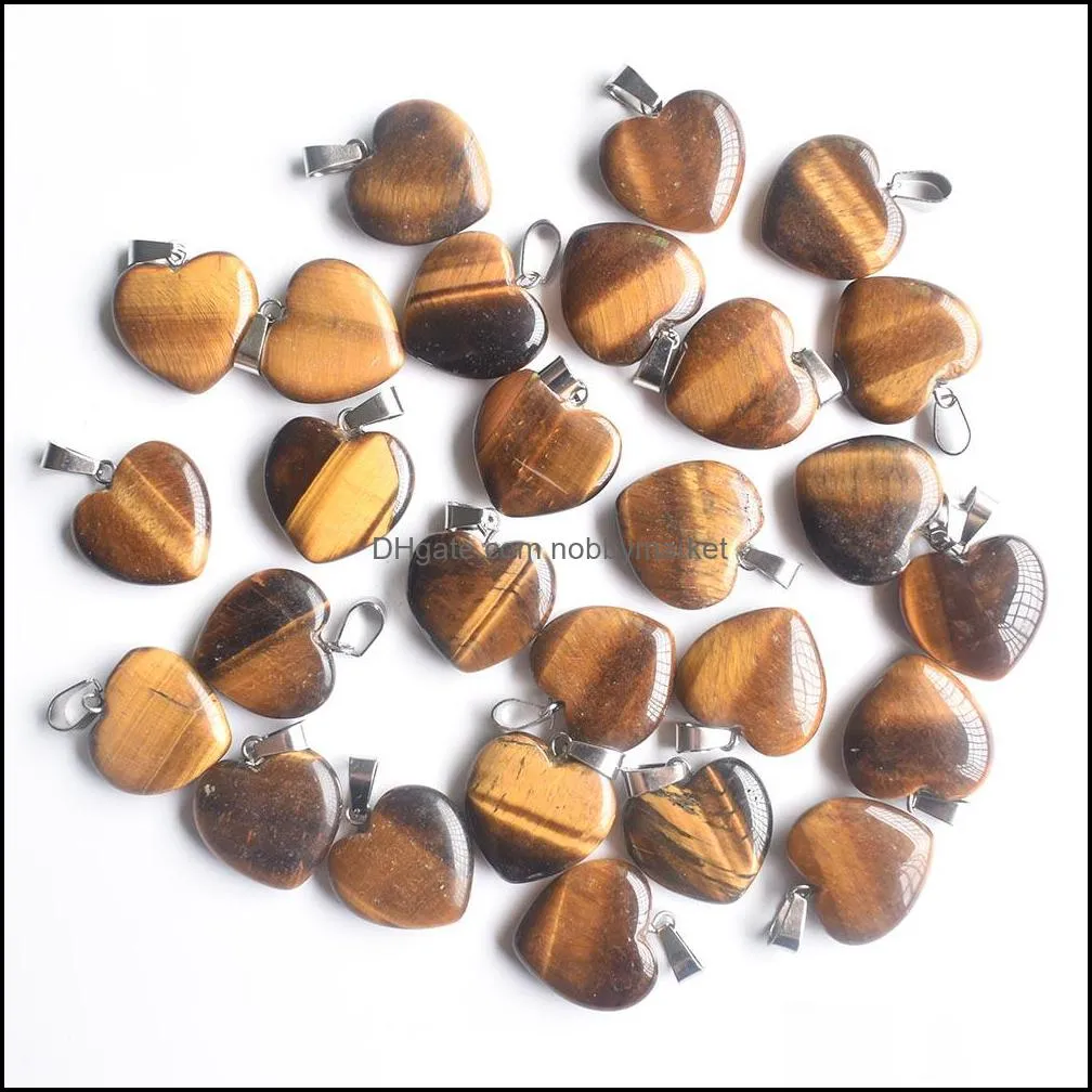 Natural Stone charms 20mm heart Love Tiger`s Eye Rose Quartz opal Pendant Rose Quartz Pendants Chakras Gem Stone fit earrings necklace making