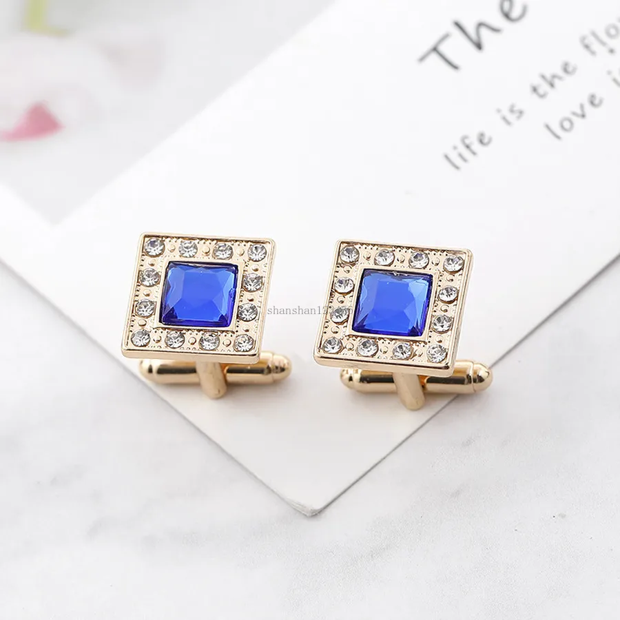 Fashion Gold Cuff links Men Square Zircon Formal Business Shirt Cufflinks Button Fashion Jewelry Will and Sandy New