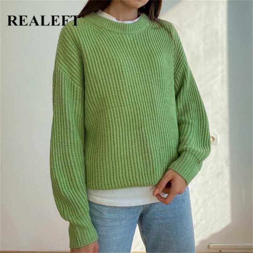 Realeft Dames Pullovers Vintage Koreaanse stijl Lange mouw Ronde hals Casual Losse Dames Breien Tops Sweaters Winter 211011