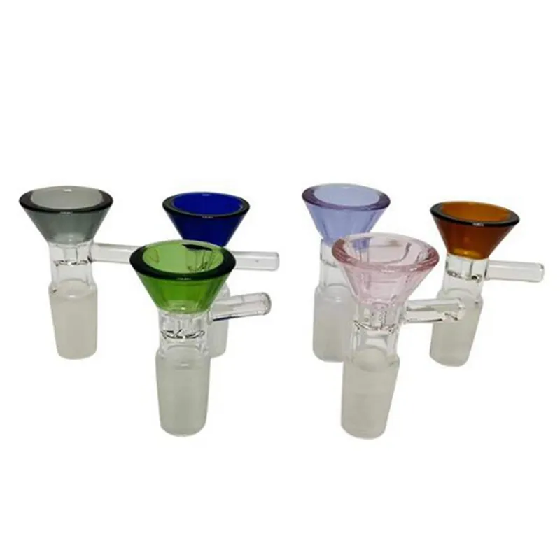 Kleurrijke Glas Roken 14 MM 18 MM Mannelijke Handvat Gezamenlijke Kom Filter Vervangbare Draagbare Droog Kruid Tobacco Oliereilingen Bongs Silicone Hookah Down Stam Tool DHL GRATIS