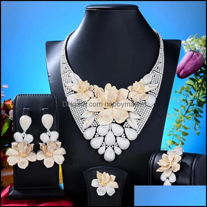 Oorbellen ketting sieraden sets soramoore disc ballen luxe Nigeriaanse Dubai voor vrouwen kubieke zirkoon bruiloft bruids 2021 drop levering Jonpe