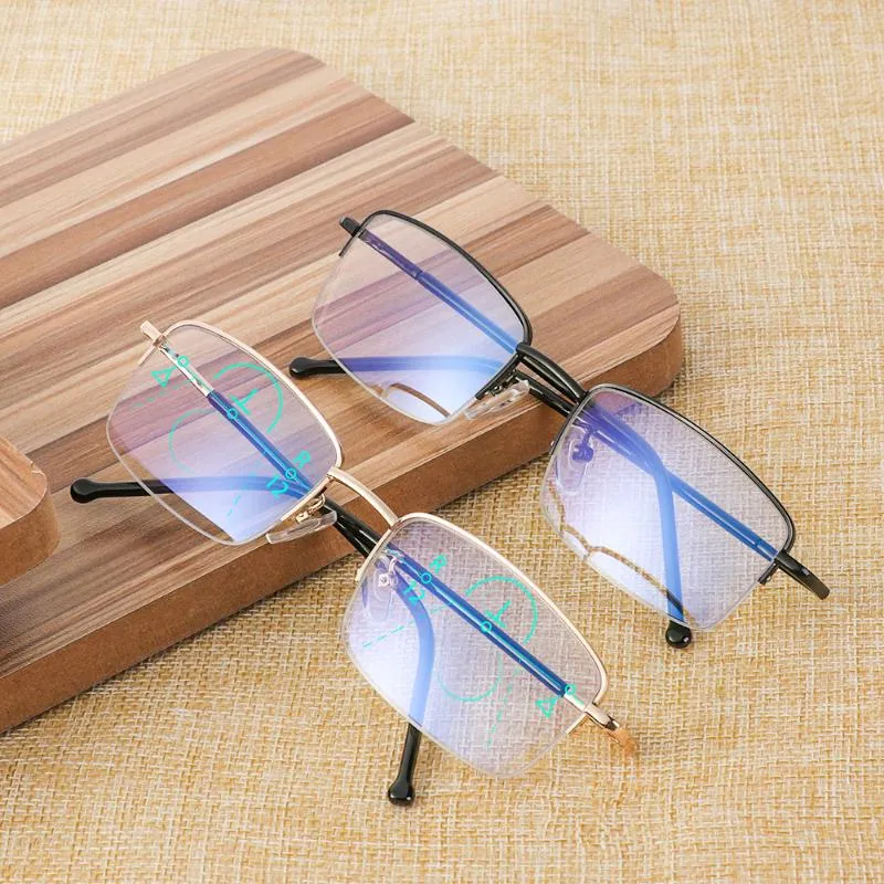 Солнцезащитные очки Унисекс Прогрессивные Многофокальные Очки для чтения Очки Titanium Рамка Металл Пресбиопия Очки Бифокальный анти-Синий Свет