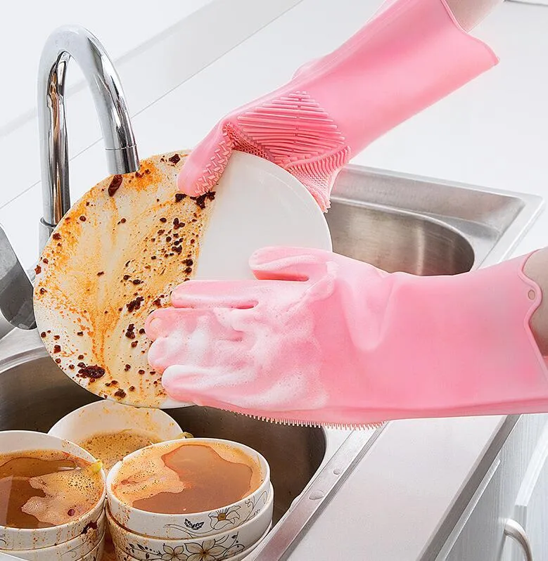 食器用食料品用の使い捨て手袋スイリコンスクラブラバーラテックス食器洗いキッチン耐久性のあるクリーニングハウスワークの家事ツール