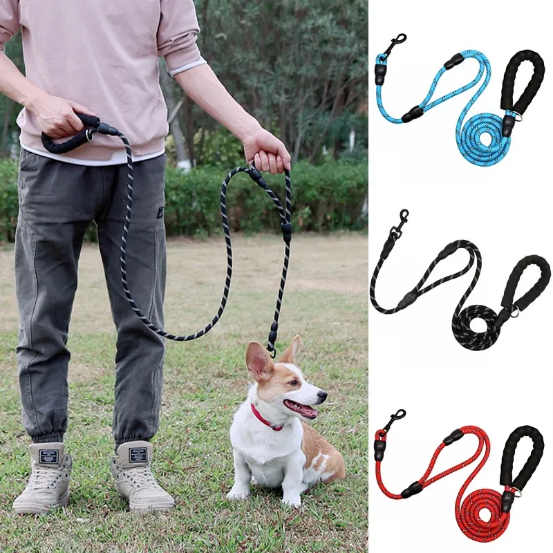 Laisse pour chien résistante et réfléchissante élevée 1,8 m laisses pour animaux de compagnie en corde de nylon durable pour chiens de taille moyenne