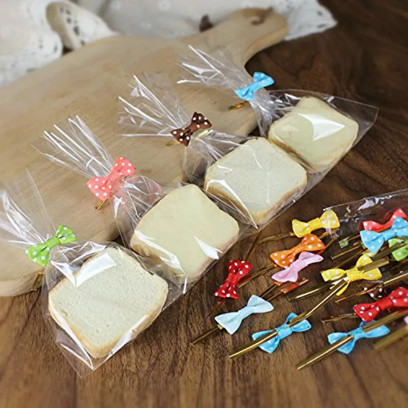 Presentförpackning 100 st transparent små plastpåsar godis lollipop kakor förpackning väska bröllopspresent för gäster festdekorationer