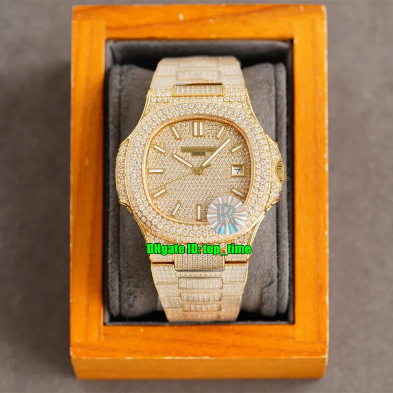 7 Stili Orologi di alta qualità RRF 40mm Nautilus 5711 Pieni di diamanti Cal.324 Orologio da uomo automatico Pav￩ Quadrante di diamanti Bracciale in oro 18 carati Orologi da polso sportivi da uomo