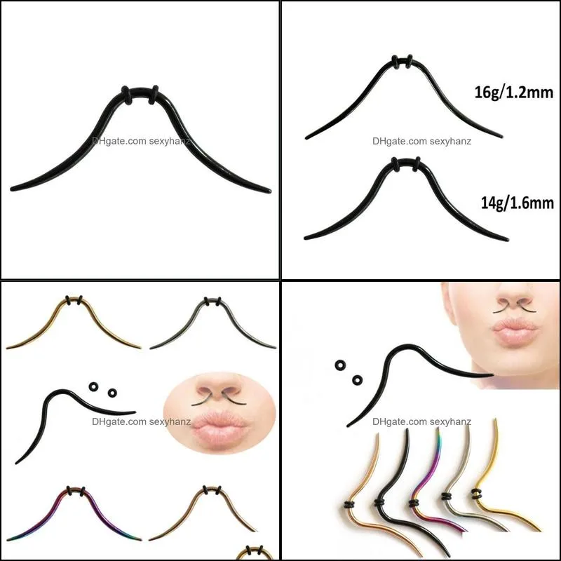 Other 10pc Beard Septum Piercing Woman`s Accesories Nose Ring Stud Stainless Steel Punk Jewelry 14g 16g Body