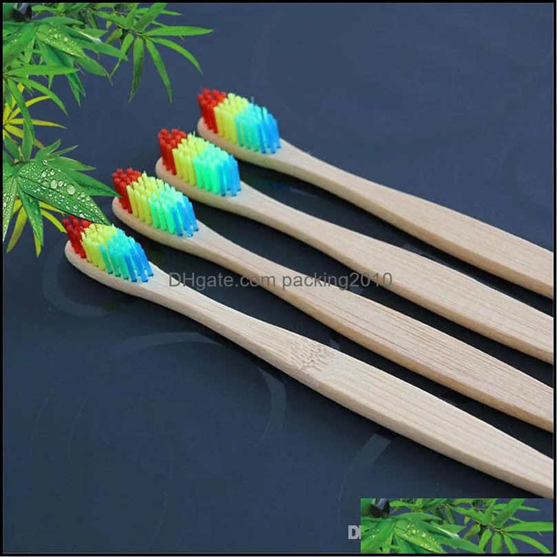 Bamboo Toothbrush Natural Handle Rainbow Colorful Whitening Soft Bristles Bamboo Toothbrush Eco-friendly Oral Care Soft Bristle