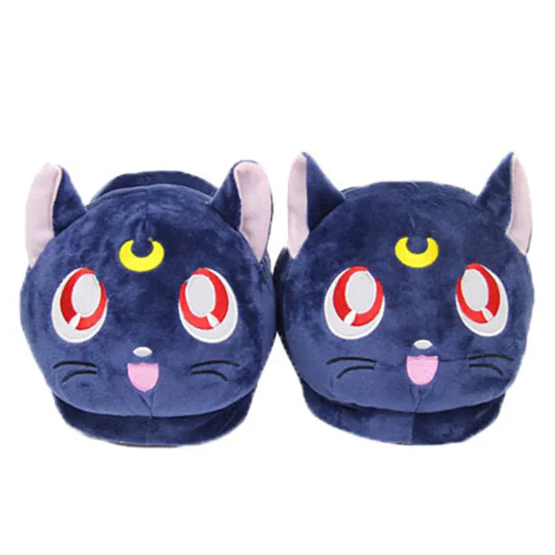 Anime Sailor Moon Chinelos de pelúcia Luna Cat Kitty Sapatos macios recheados Chinelos quentes para inverno interno 210225