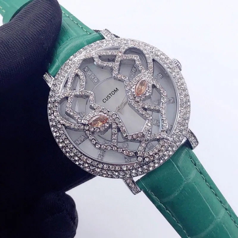 Uniek ontwerp Beroemd merk hol luipaard hoofd horloge panthere volledige diamanten lederen polshorloge voor dames heren 40 mm