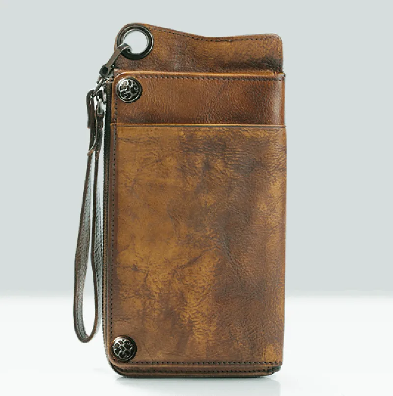 Moda vintage in vera pelle da uomo portafoglio in pelle lungo portafoglio da uomo borsa pochette borsa per soldi portafoglio maschile