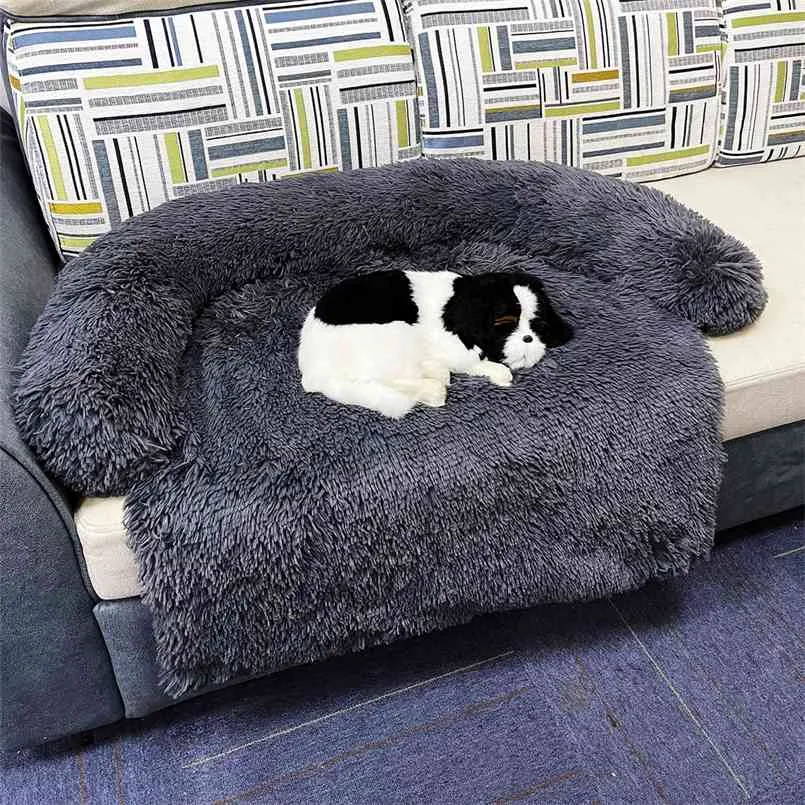 犬のベッドソファーのためのソファーのためのソファーのためのソファーのソファマット暖かい巣のベッドkennelの柔らかいペット猫子犬クッション長い豪華な毛布のソファーカバー210924