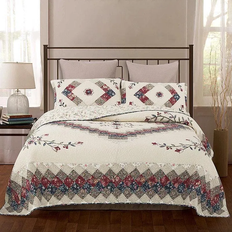 CHAUSUB Quilt Set 3pcs Bedspread on the Bed Cotton Floral Patchwork  Coverlet Quilted Bed Cover with 2 Pillowcase Queen Size