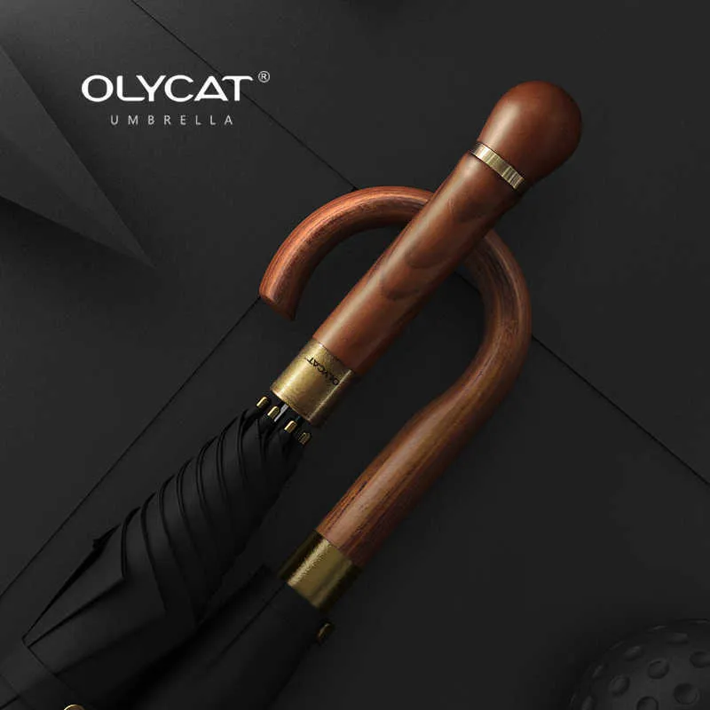 Зонт OLYCAT с деревянной ручкой, сильный ветрозащитный большой зонт для гольфа, дождь, мужские подарки, черный, большой, длинный, Paraguas, уличный 210721230d