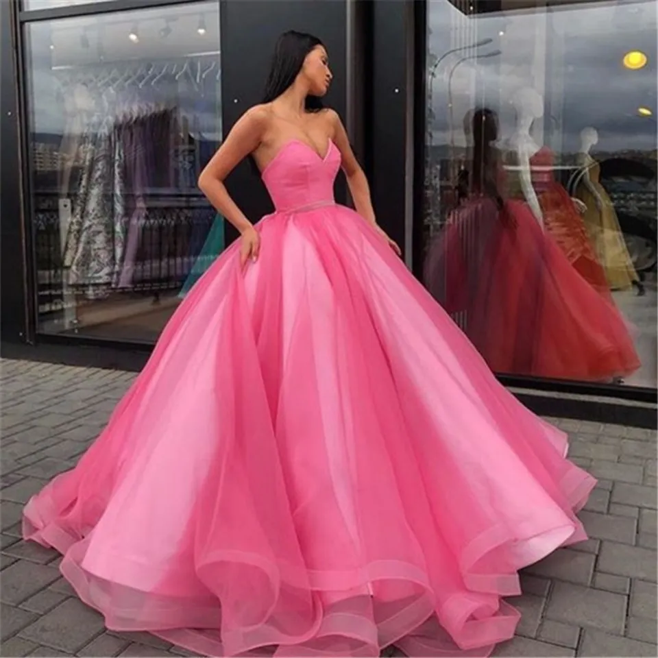 Abito da sera rosa A-Line Abiti da sera Delle Donne Donne Partito formale Blu Sweetheart Neck Tulle Abiti di laurea