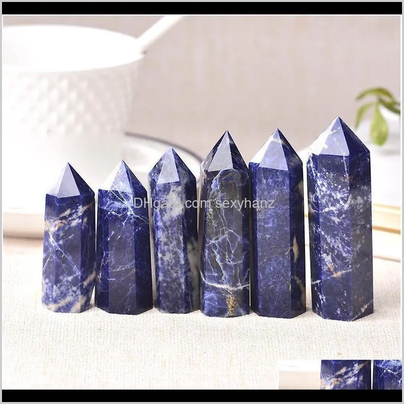 1pc Natural Crystal Point Sodalite Stone Healing Obelisk Blue Quartz Wand Ornament For Home Decor Reiki Energy Stone qylkiQ