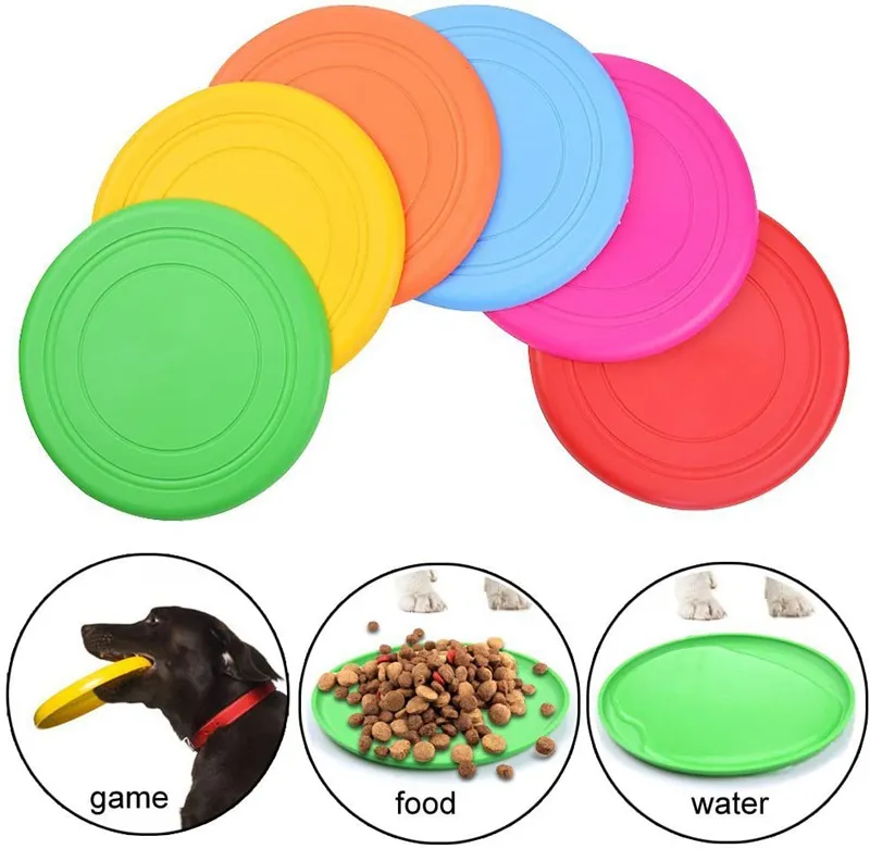 Ciotola per cibo Ciotola per cani Giocattolo per cani Dischi volanti Addestramento Disco volante in silicone Leggero galleggiante da guerra Catch Play Doubles