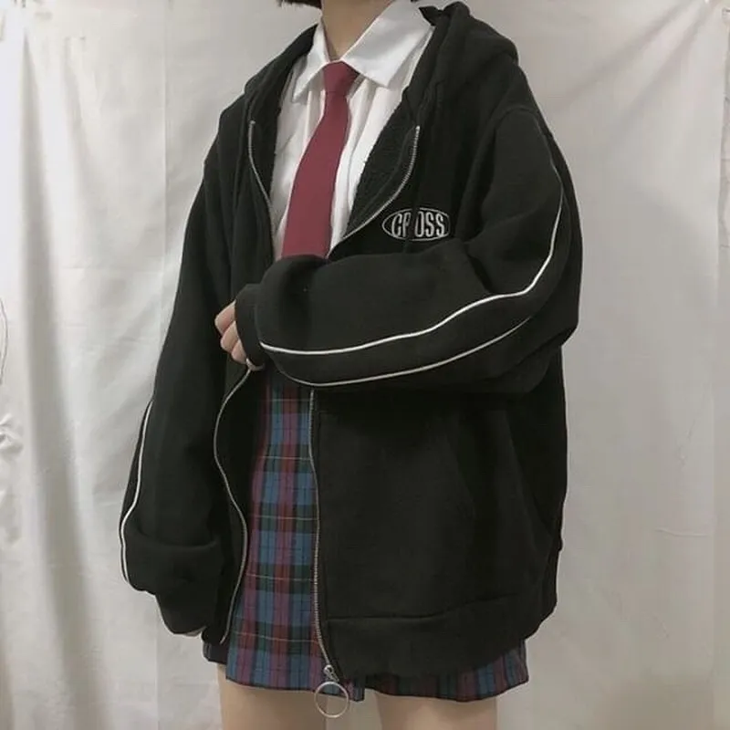 Streetwear Harajuku Sublançado Suave Mulheres Imprimir carta Zip Up Hoodies Student Plus Size Outwear Feminino Feminino Tops 20116