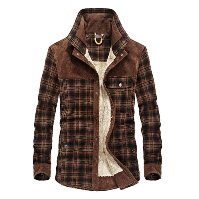 Мужская плед из теплой куртки Флисовая густая армейская пальто осень зимняя куртка мужчины Slim Fit одежда мужская бренд одежда 210928