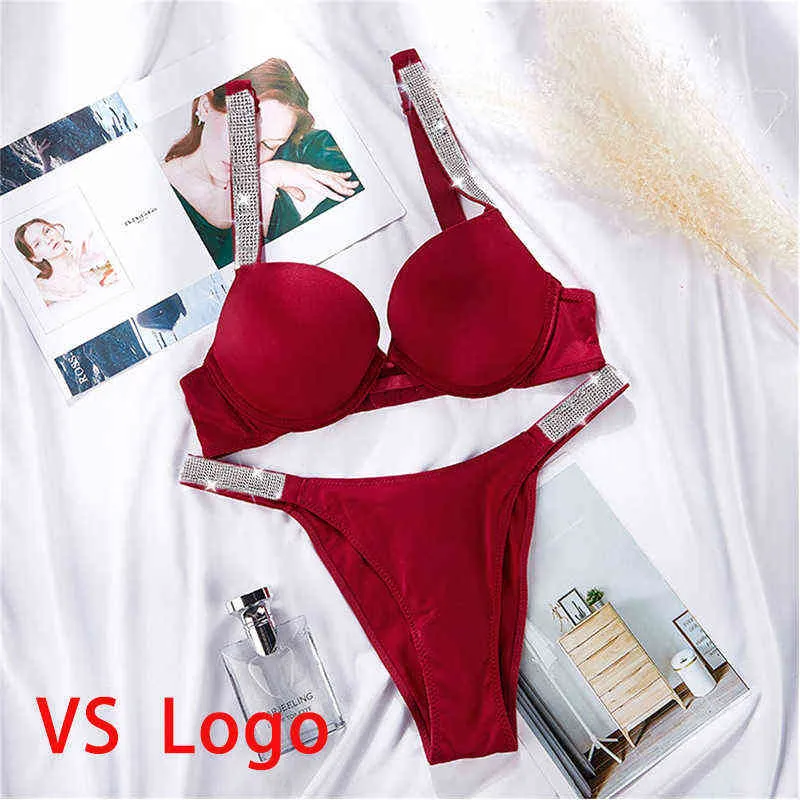 Rhinestone Brassiere Underwear, Women's Underwear Thong Set