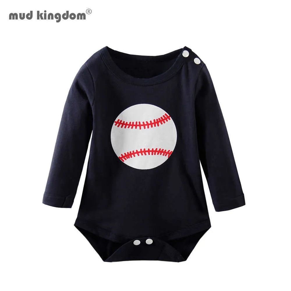 Mudkingdom Baby Boys Rompers с длинным рукавом бейсбол хлопчатобумажная пружинная комбинезон для детей 210615