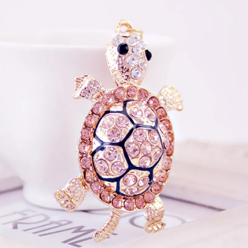 Bling Bling Crystal Tortoise Brelok Holder Metalowe Klucz Łańcuch Morze Żółwie Keyring Charm Torba Auto Wisiorek Prezent