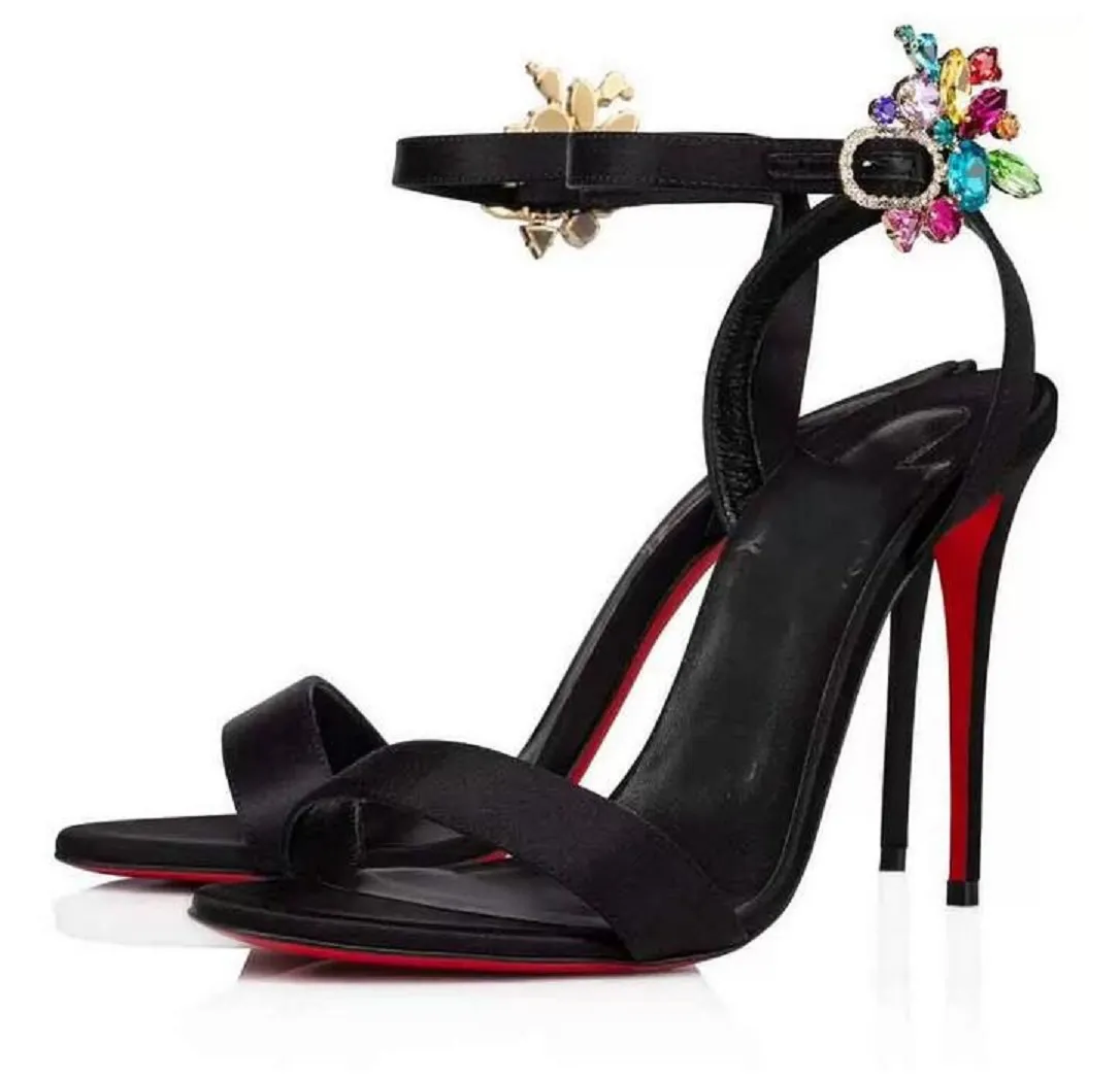 Design Goldie Joli Sandals Schuhe rote alleinige Party-Hochzeitskleiders-Knöchel-Riemchen-High Heels Blume Strass Lady Pumps EU35-44 mit Kastenstaubbeutel