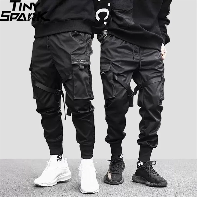 Hip Hop Cargo Spodnie Kieszenie Mężczyźni Streetwear Harajuku Joggers Spodnie Hiphop Swag Ribbion Harem Spodnie Moda Casual Spodnie 211112